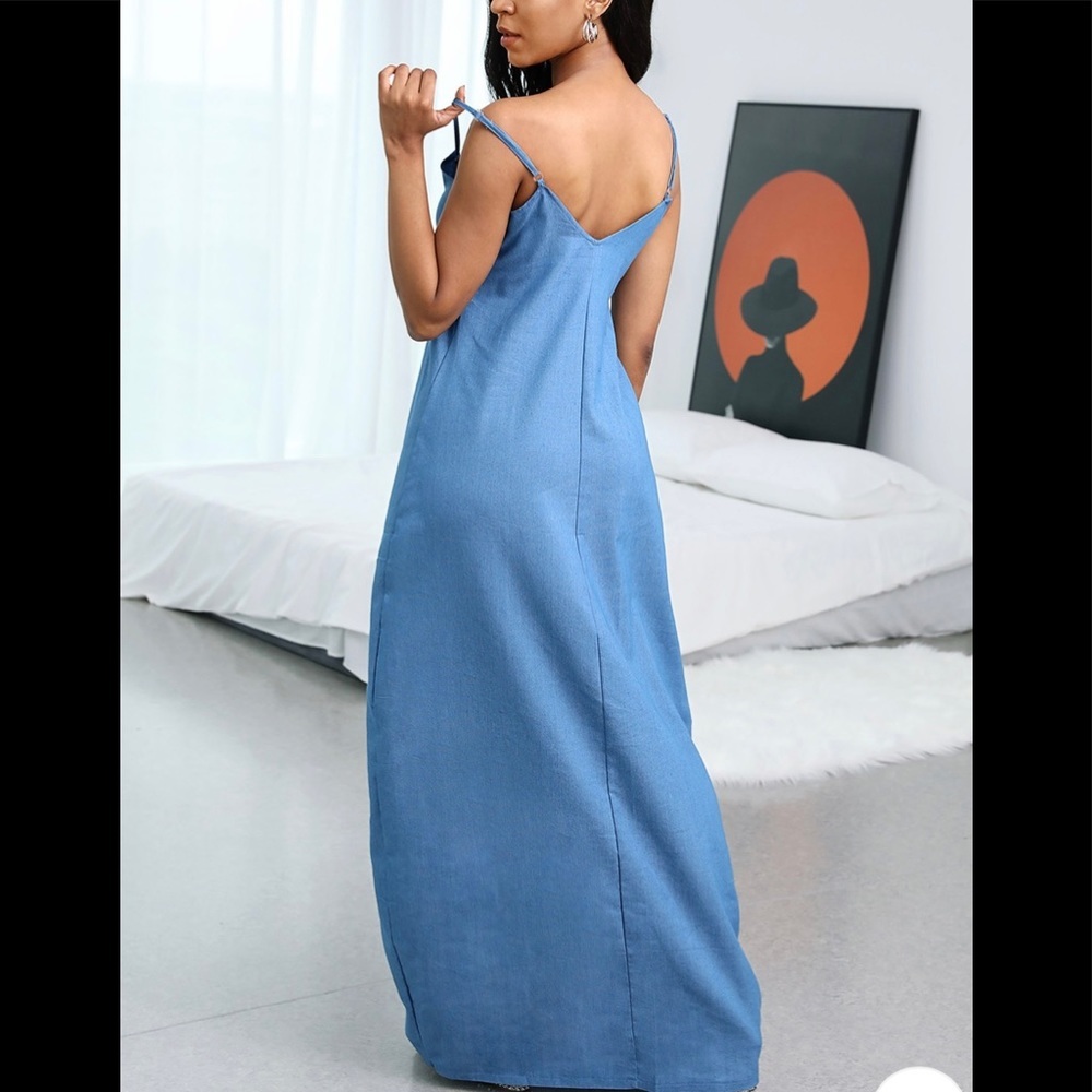 spaghetti strap loose denim maxi - Picture 5 of 7